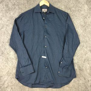 Hickey Freeman Dress Shirt M Long Sleeve Button Down Blue Plaid Check 100 Cotton